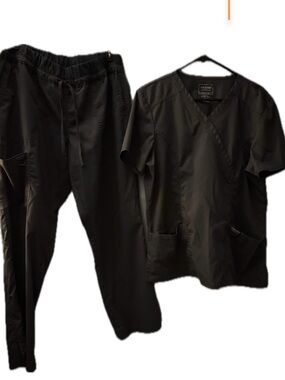 Cherokee Dark Gray Women’s Scrub Top and Drawstring Pants Set
